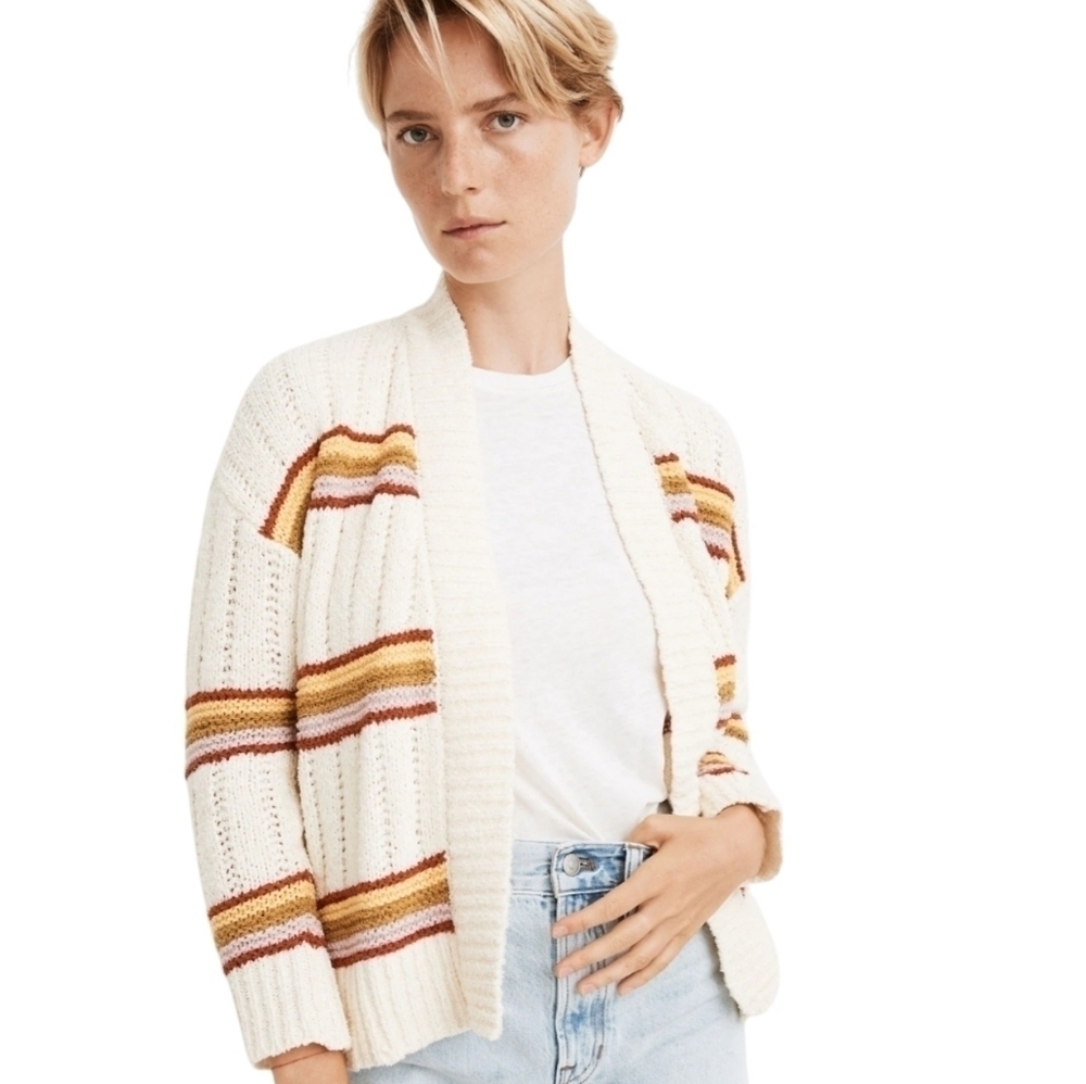 Madewell | Women's Cream Striped Diaz Open Cardigan Sweater (Size XS)